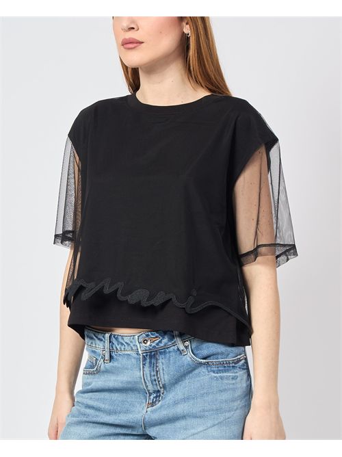 AX women's t-shirt with sheer sleeve ARMANI EXCHANGE | XW000541-AF10359UC001